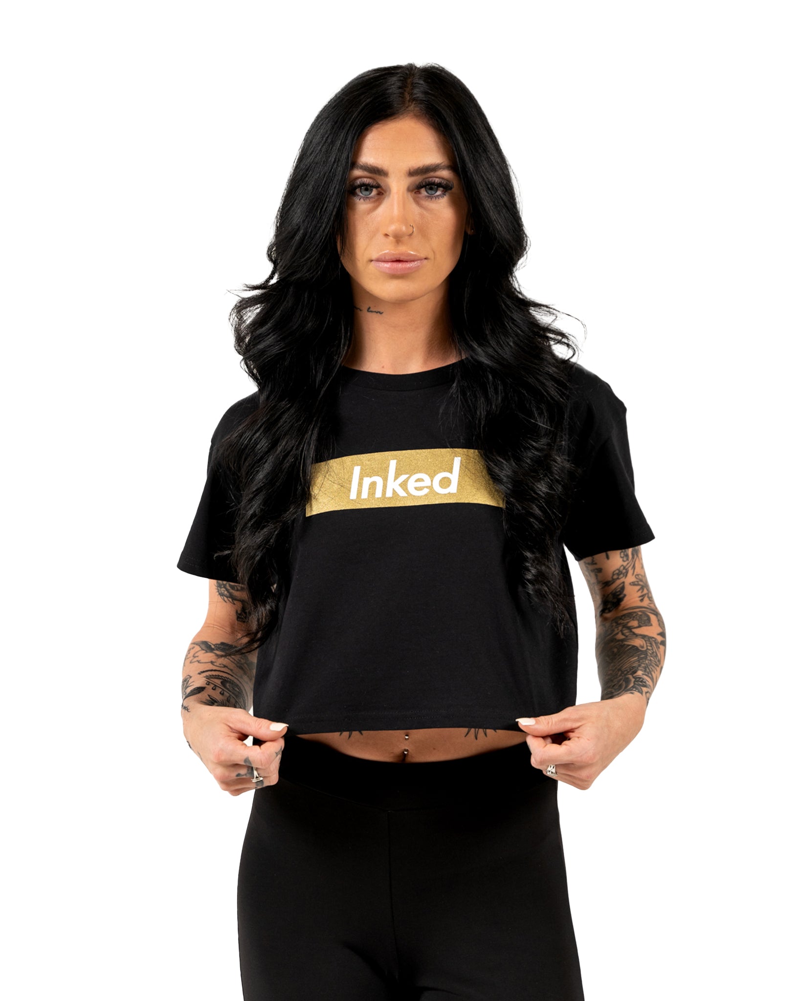 INKED Crop Tee - Black w/ Gold